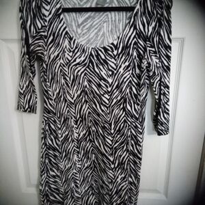 Ann Taylor Zebra Print Black and White Dress Size Small Petite Scoop Nec…